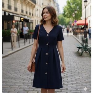 Tara Jarmon Navy Button Down Dress